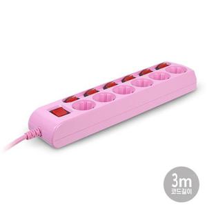 러그박스 콘센트 멀티탭 6구 3M 핑크 개별접지