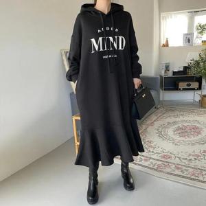 빅사이즈 411 후드기모면플레어원피스 DRAQ196