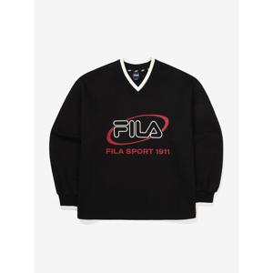 [휠라(프리미엄)](SM) 빅로고 면혼방 V넥 맨투맨(FS2POF3155F_BLK)