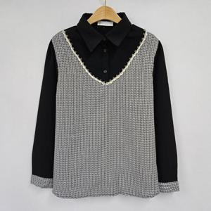 빅사이즈 411 헤든트위드브이블라우스 DIRT339
