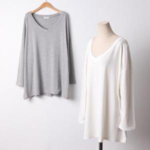 빅사이즈 412 브이넥기모실키긴팔티 DRAF953