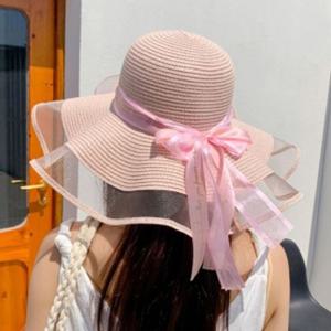 허니러브 리본 비치모자(핑크) 바캉스모자