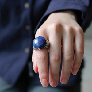 바이데이지 라피스라줄리 원석 볼드 실버 알반지 Br0349