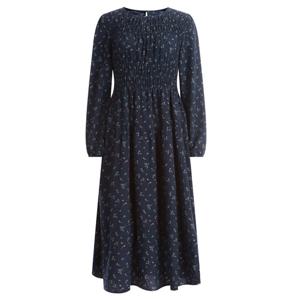 샵앤) 봄신상 여성 스모크 잔꽃 간절기 블라우스 롱 원피스 TH-U-WDR-20273-네이비