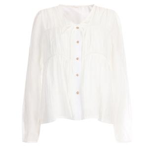 샵앤) 여성 러플 셔링 U넥 쉬어 리본 러블리 블라우스 SOM-WBL-20338-아이보리