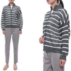 [브루넬로쿠치넬리] 25SS 여성 린넨 스트라이프 메쉬 집업 니트 (MCO558906 CAS74 25S)