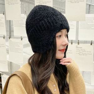 데일리 여성 겨울 따뜻한 앙고라 털 니트 귀달이 모자