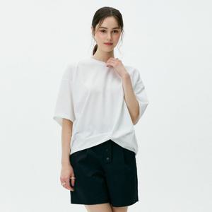 샵앤) 여성 라운드넥 나그랑 절개 루즈핏 밑단 꼬임 반팔 티셔츠 CL-WTS0251