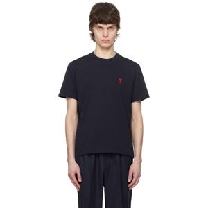 AMI Paris 티셔츠 네이비 아미 드 꾀흐 코튼 티셔츠 251482M213026