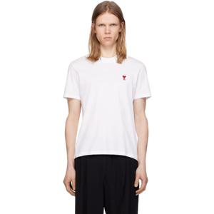 AMI Paris 티셔츠 화이트 코튼 아미 드 꾀흐 티셔츠 251482M213029