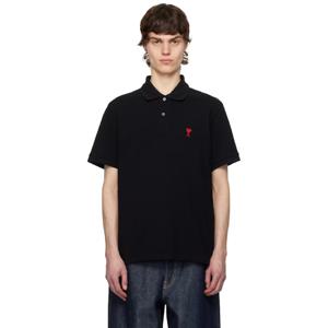 AMI Paris 폴로셔츠 블랙 아미 드 꾀흐 코튼 폴로 셔츠 251482M212008