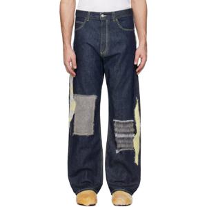 마르니 청바지 블루 울 패치 코튼 데님 진 242379M186013