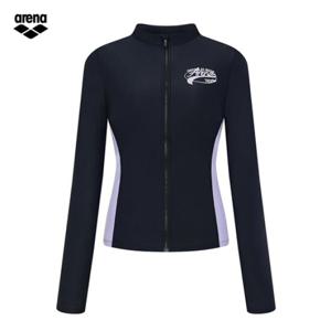 아레나 러쉬 A5BL1PQ06 BLK (주머니백 증정) 여성비치 브라컵내장 래귤러핏 집업래쉬가드 수영복