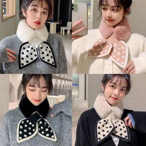 겨울 여성 미니 쁘띠 리본 니트퍼 도트 목도리