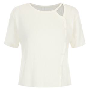 샵앤) 국산 여성 라운드넥 한줄 옆단추 골지 반팔 니트 티셔츠 BOM-WKN-20653-아이보리