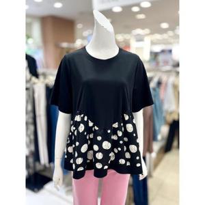 소고 세이브존01 밑단 프린트  배색 라운드 블라우스 AL2BA34