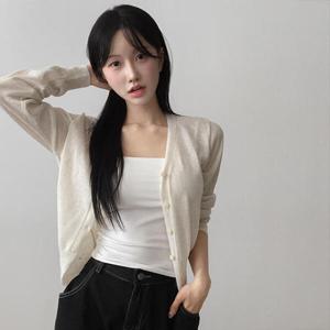 아트박스/라이니 린넨 니트 크롭 기본 브이넥 가디건 ou-4143d