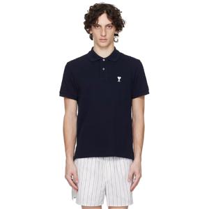 AMI Paris 폴로셔츠 네이비 코튼 아미 드 꾀흐 폴로 셔츠 251482M212002
