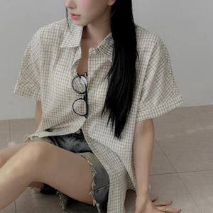 아트박스/라이니 빈티치 체크 롤업 반팔 셔츠 남방 to-2540d