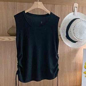 샵앤) 여성 라운드넥 옆셔링 잔골지 민소매 니트 티셔츠 BONG-WKN-4489-블랙