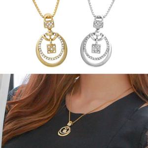 14Kgp 자물쇠 포인트 큐빅 럭셔리 패션 목걸이 US