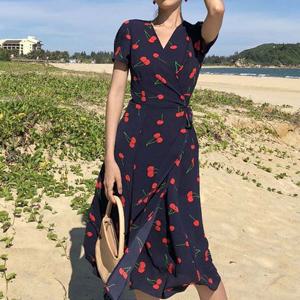 샵앤) 여성 V넥 휴가룩 체리 랩스커트 여름 원피스 WON-WDR-WC87B75