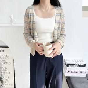 샵앤) 국산 여성 여름 단가라 펀칭 긴팔 니트 가디건 WDM-WCD-2LCBB1032