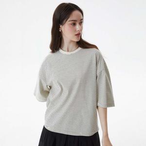 샵앤) 여성 라운드넥 캐주얼 단가라 반팔 티셔츠 CL-WTS0254