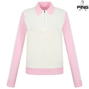 [양말증정]여성 우븐 배색 카라 반집업 긴팔 티셔츠 121E1SR151_PK