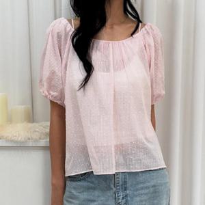 나야홍 / 빅사이즈 506 미니도트크롭블라우스 DYPU733