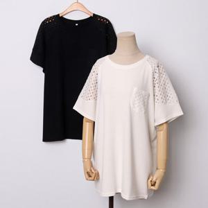 나야홍 / 빅사이즈 506 펀칭레이스소매반팔티 DOLI841