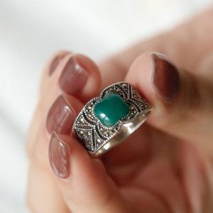 바이데이지 그린오닉스 마카사이트 원석 실버 반지 Br0353