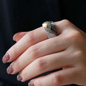 바이데이지 오닉스 자개 마카사이트 원석 실버 반지 Br0356