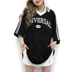 나야홍 / 빅사이즈 507 유니브이넥카라배색티 DOPU846