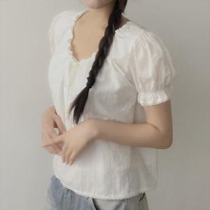 아트박스/라이니 리본 퍼프 프릴 반팔 블라우스 to-2588c