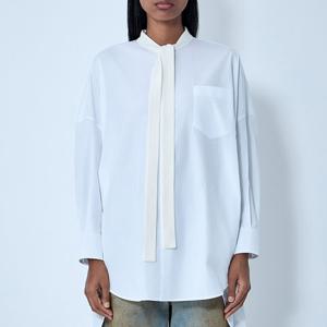 25 FW 마르니 셀프 타이 스탠드 칼라 버튼 다운 코튼 셔츠 화이트 CAMA0653QS TCY67 00W0