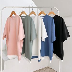 남여공용 링클프리 박시 레이어드 반팔티 5C-TSH-Q035-소라