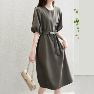 샵앤) 여성 5부 반팔 허리 스트랩 미디 롱 원피스 WDM-WDR-KSS9721