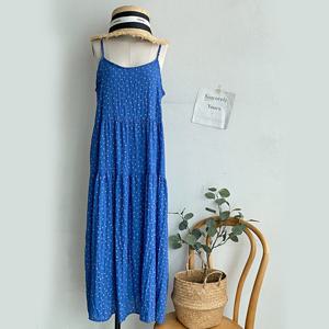 샵앤) 여성 비치 끈나시 3단캉캉 잔무늬 롱 원피스 BONG-WDR-4652-블루