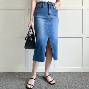 나야홍 / 빅사이즈 507 컷팅스판밴딩데님스커트 DLOP416