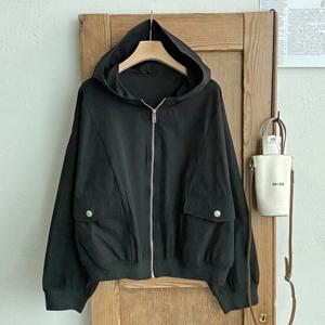 샵앤) 여성 밑단시보리 간절기 나그랑 후드 집업 점퍼 BONG-WJP-4754-블랙