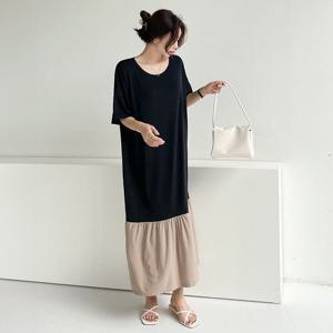 나야홍 / 빅사이즈 507 쿨라운드배색롱원피스 DGL0393