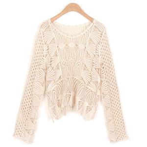 [샵앤]레이스 시스루 레이어드 니트 티셔츠 PIC-WKN-1323-아이보