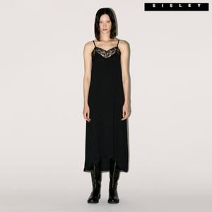 [시슬리]시슬리 레이스 패치 슬리브리스 원피스 2F_46CVLV02K_BK