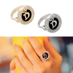 14Kgp 블랙 이니셜 포인트 큐빅 럭셔리 패션 반지 US