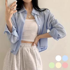 여성겨울블라우스 반크롭 잔스트라이프 셔츠 URD-389