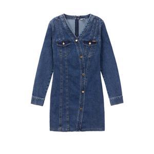 [게스]게스 여성 V넥 긴팔 데님 원피스 미디엄블루 YO3D6762