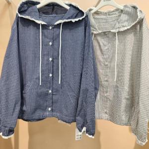 라티움 HC34 모자 소매단 레이스 긴팔체크 점퍼형 셔츠 T2531bl15