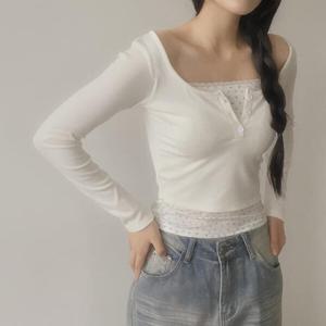 아트박스/라이니 레이스 약기모 골지 일체형 긴팔티 to-2597c