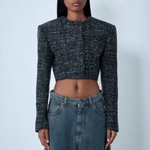 25 FW 디젤 G Crop 크루넥 싱글 브레스트 크롭 트위드 자켓 A22043 0EPCS 9XXA